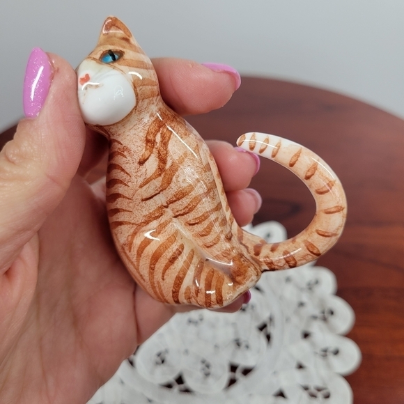 Orange Tabby Cat Figurine Fine Bone China Cute Ring Holder Jewelry Organizer Vtg - Picture 13 of 13